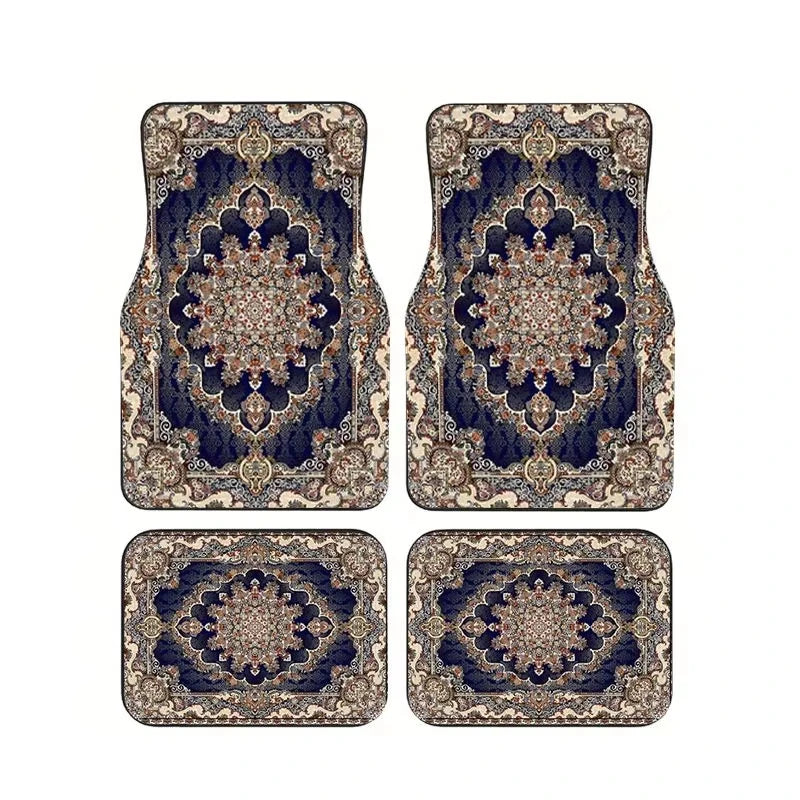 Red Bohemian Paisley Car Floor Mats, 4-Piece Universal Anti-Slip Auto Carpet Set