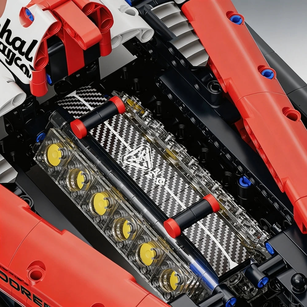 KAVOWORLD 1768pcs 27 Inches Large MOC Sports Race Car Building Blocks Set DIY Formula Red & White City Racing Car Bricks Model Kit 1:8 Construction Collection Ornament Building Toys with Realistic Suspension Steering Cockpit