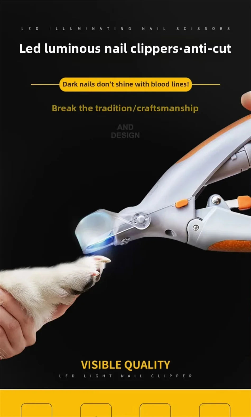 LED Pet Nail Clipper with 5X Magnifying Lens, Dog Cat Nail Trimming Scissors, Safe Claw Grooming Tool for Pets