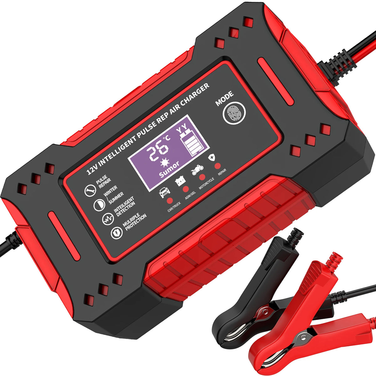 Smart 6A 12V Car & Motorcycle Battery Charger with LCD