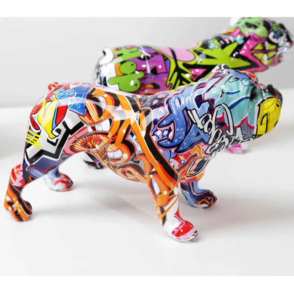 Creativity Bulldog Wholesale Graffiti Water Transfer Office  Ornaments Printing Resin Bulldog Home Decor Modern Crafts