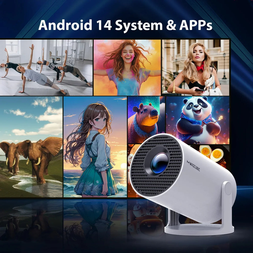 Magcubic Hy300Pro Allwinner H726 Smart Projector, 290Ansi 720P Native 1080P Compatible, Android 14 Dual Wifi6 Bt5.4 8K Decoding Indoor Outdoor