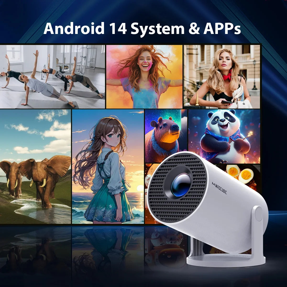 Magcubic Hy300Pro Allwinner H726 Smart Projector, 290Ansi 720P Native 1080P Compatible, Android 14 Dual Wifi6 Bt5.4 8K Decoding Indoor Outdoor