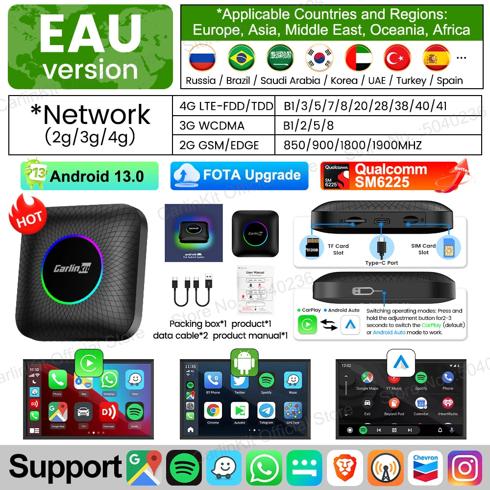 CarlinKit 128GB LED Wireless CarPlay AI Box