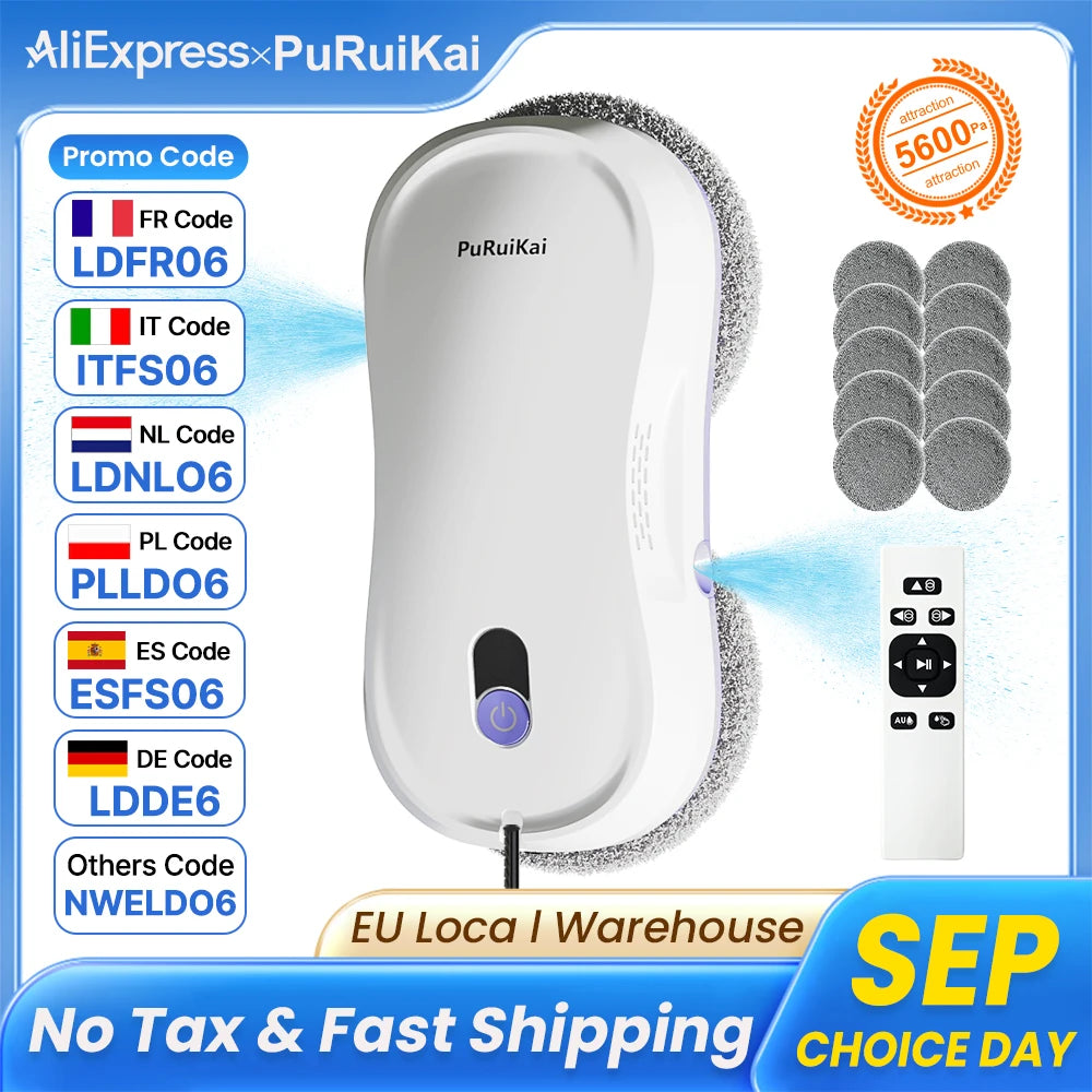 PuRuiKai Portable Window Cleaning Robot,Intelligent Cleaning with Dubbele Nozzle Water Sprayer, Remote Control
