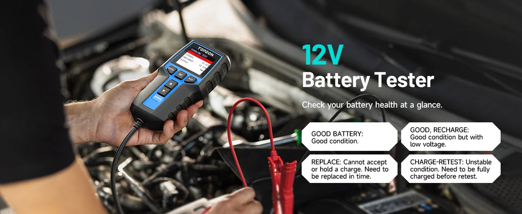 TOPDON BT200 Car Battery Tester, 12V/24V, 100-2000 CCA Load Tester | Battery and Alternator Tester for Cranking and Charging Systems, Auto Battery Analyzer for Cars, Trucks, SUVs, ATVs and Boats