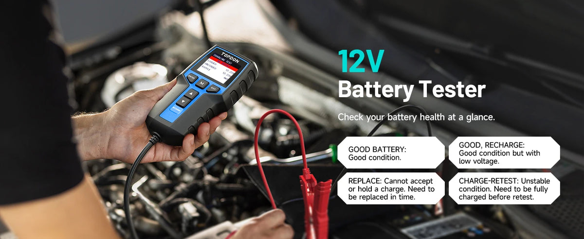 TOPDON BT200 Car Battery Tester, 12V/24V, 100-2000 CCA Load Tester | Battery and Alternator Tester for Cranking and Charging Systems, Auto Battery Analyzer for Cars, Trucks, SUVs, ATVs and Boats