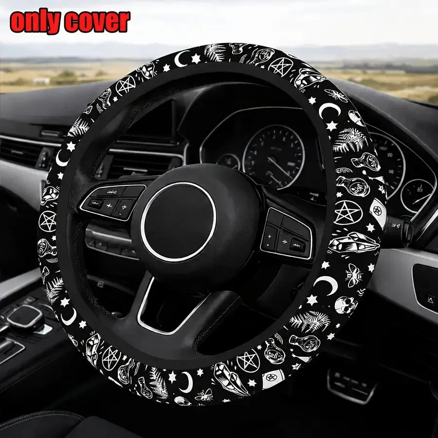 Halloween Skull and Moon Car Steering Wheel Cover, 15"