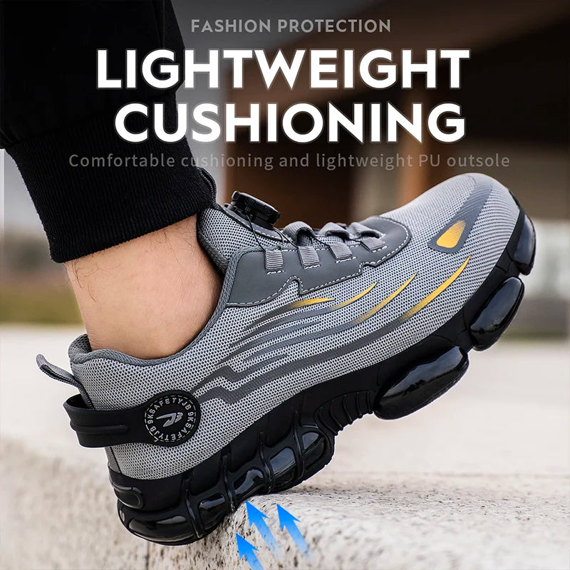 Breathable Lace-Free Safety Work Shoes, Anti-Smash Anti-Puncture Steel Toe Sneakers