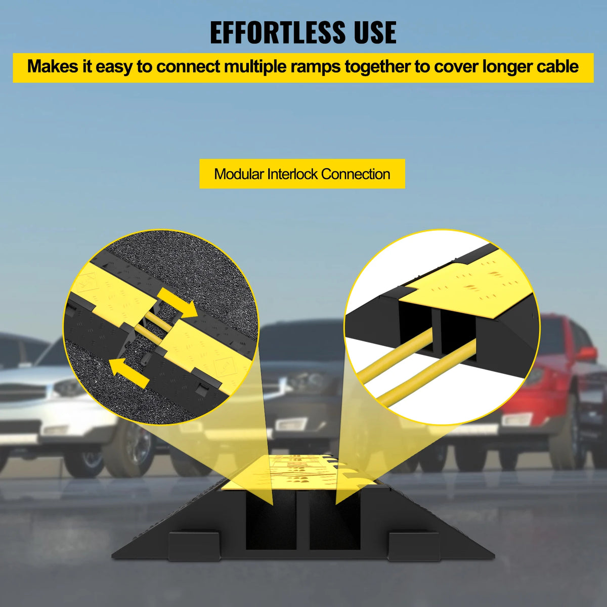 Heavy-Duty 2-Channel Cable Protector Ramp, 11000lb Rubber Cord Cover and Speed Bump