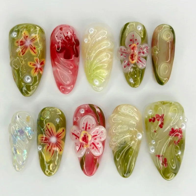 24Pcs Almond Press On Nails, Full Coverage False Nails (Random Style)