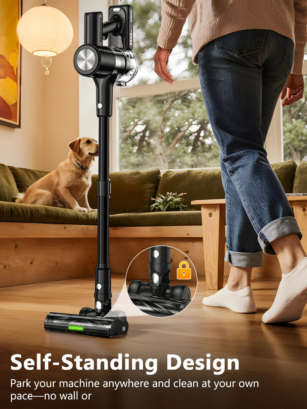 Cordless Vacuum Cleaner, 55Kpa/55min Self-Standing Powerful Stick Lightweight Vacuum Cleaner for Home Fur/Hard Floor/Rug