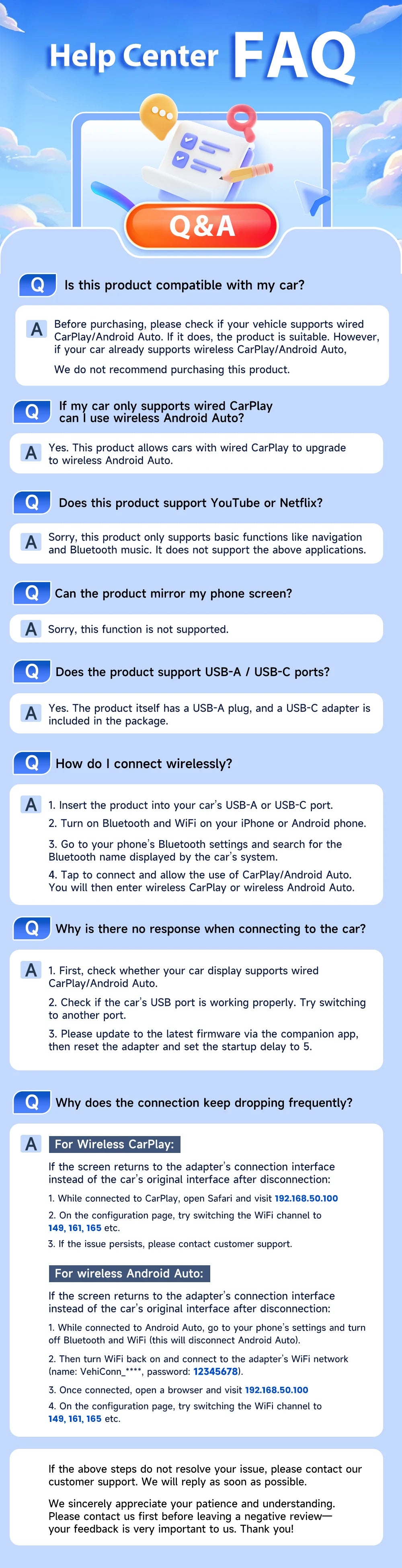 CarlinKit Mini Ultra 3 Wireless CarPlay and Android Auto Adapter, 2-in-1 Plug and Play
