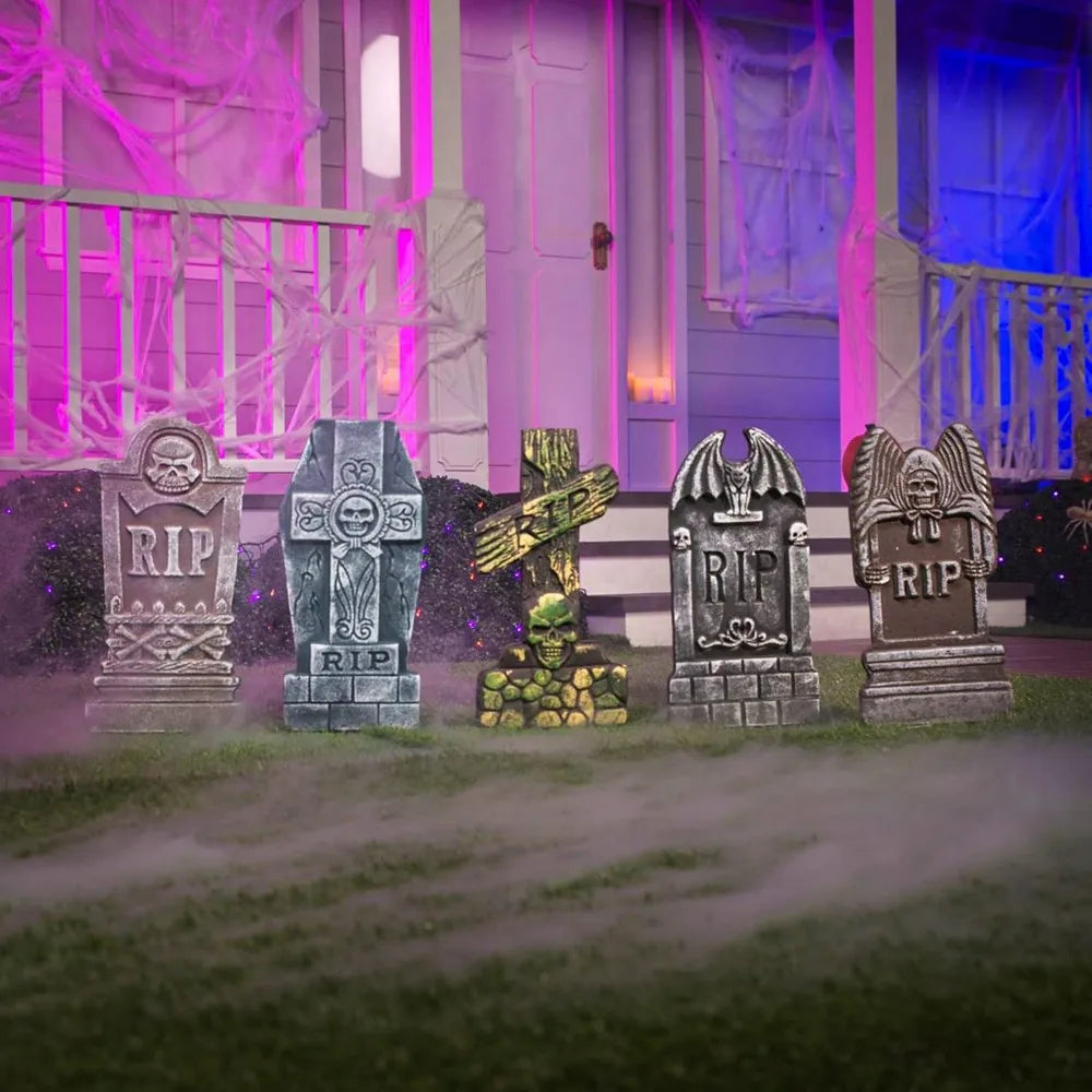 17'' Halloween Foam RIP Graveyard Tombstones, Halloween Tombstones Outdoor Decorations for Graves Decorations with 12 Metal Stakes for Cemetery Yard Lawn Party Decor