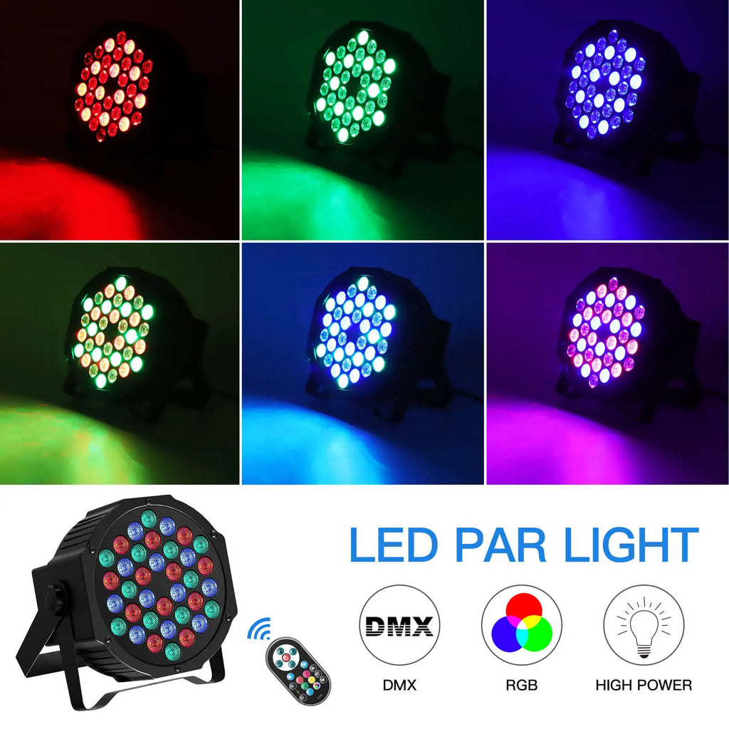 2-Pack RGB LED Par Lights 36 LED, DMX Flat Stage Lights for DJ and Parties