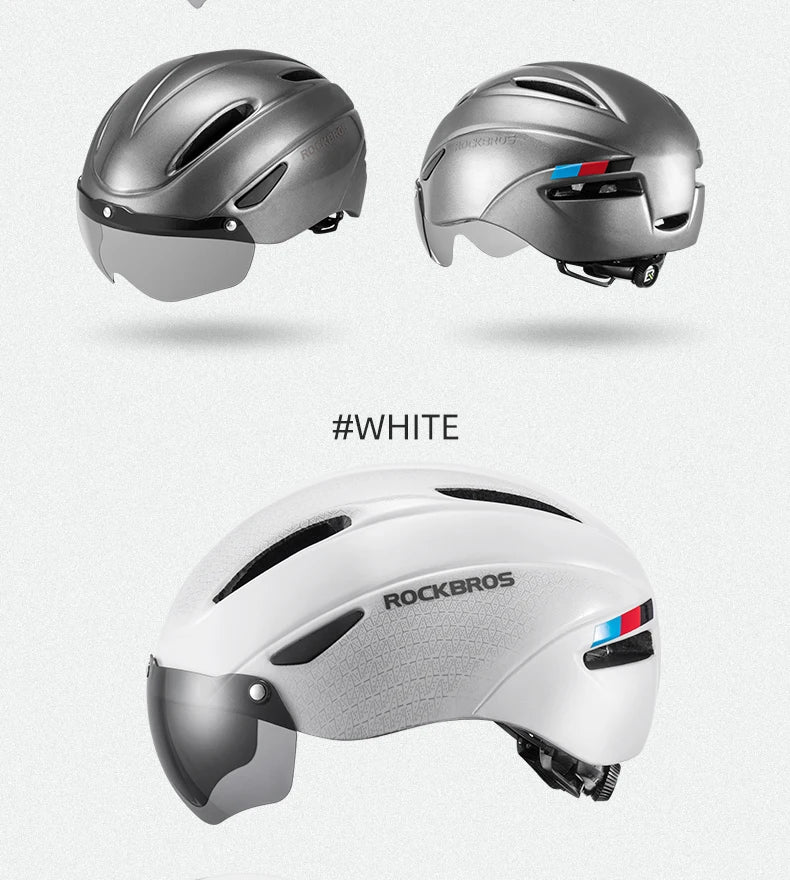 ROCKBROS Bicycle Helmet  Aero Cycling Helmet Integrally-molded Bike Helmet Men Women Goggles Lens MTB Road Cycling Equipment