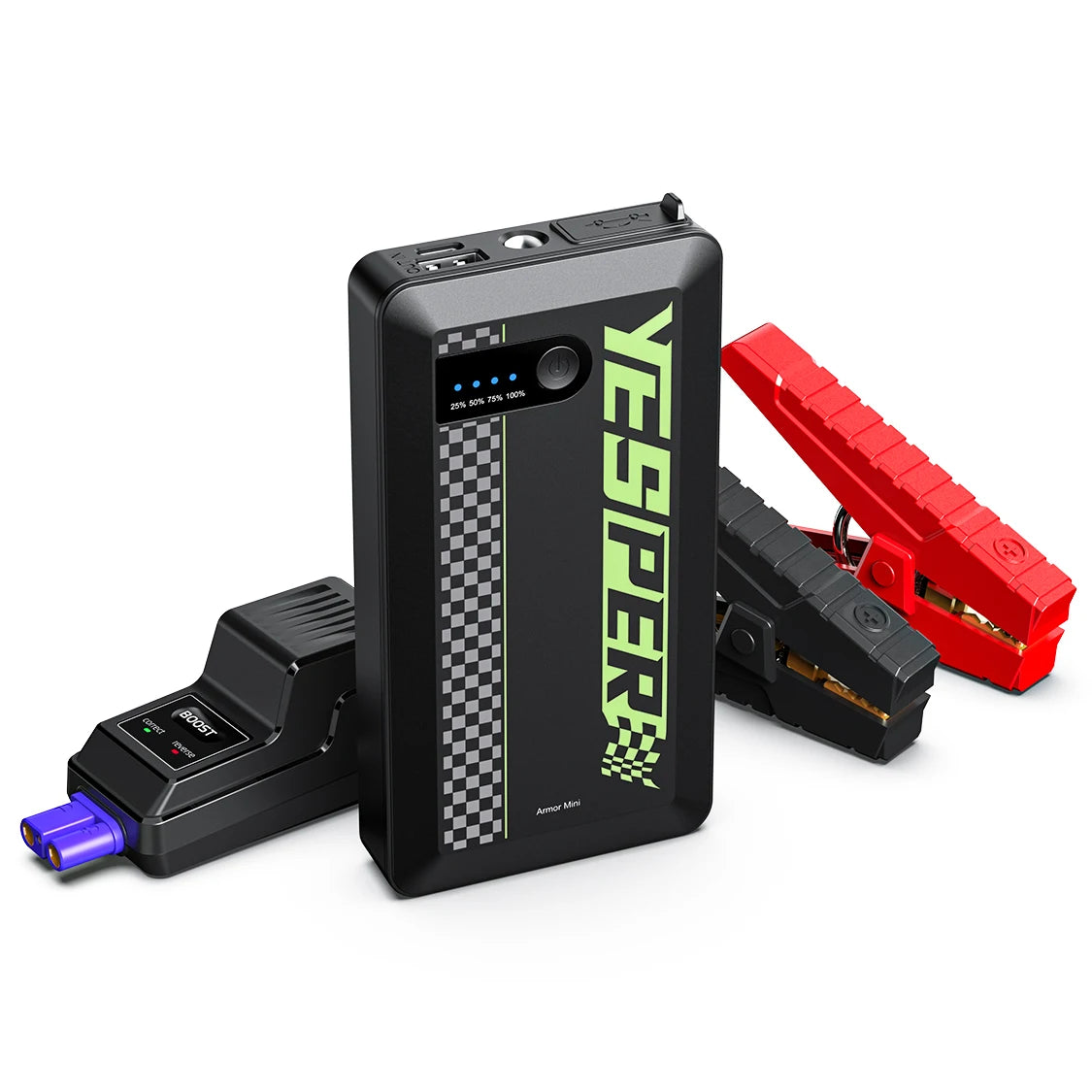 YESPER ARMOR Mini Car Jump Starter 1500A Peak 12V Car Battery Booster Power Bank USB Charger Outdoor Car Emergency Booster Pack Jump Box for Motorcycle SUV Truck 7L Gas 5.5L Diesel