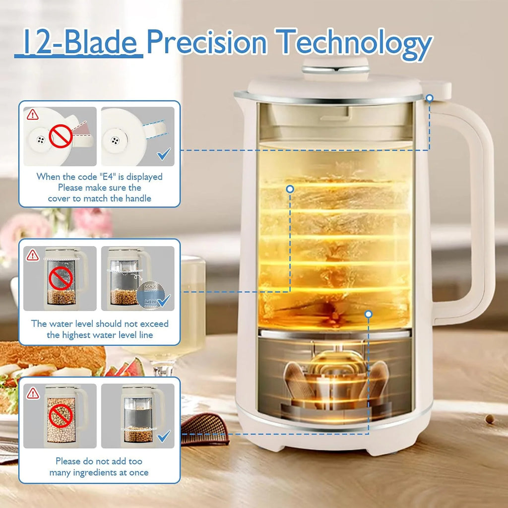 （ stainless steel inner lid）8 in 1 Nut Milk Maker Machine, 42oz IMD Screen Almond Milk Maker, Soy Milk Maker with Self-Cleaning, Delay Start, Keep Warm, Boil Water, Automatic Plant-Based Milk Blender for Soybean, Oat, Coc