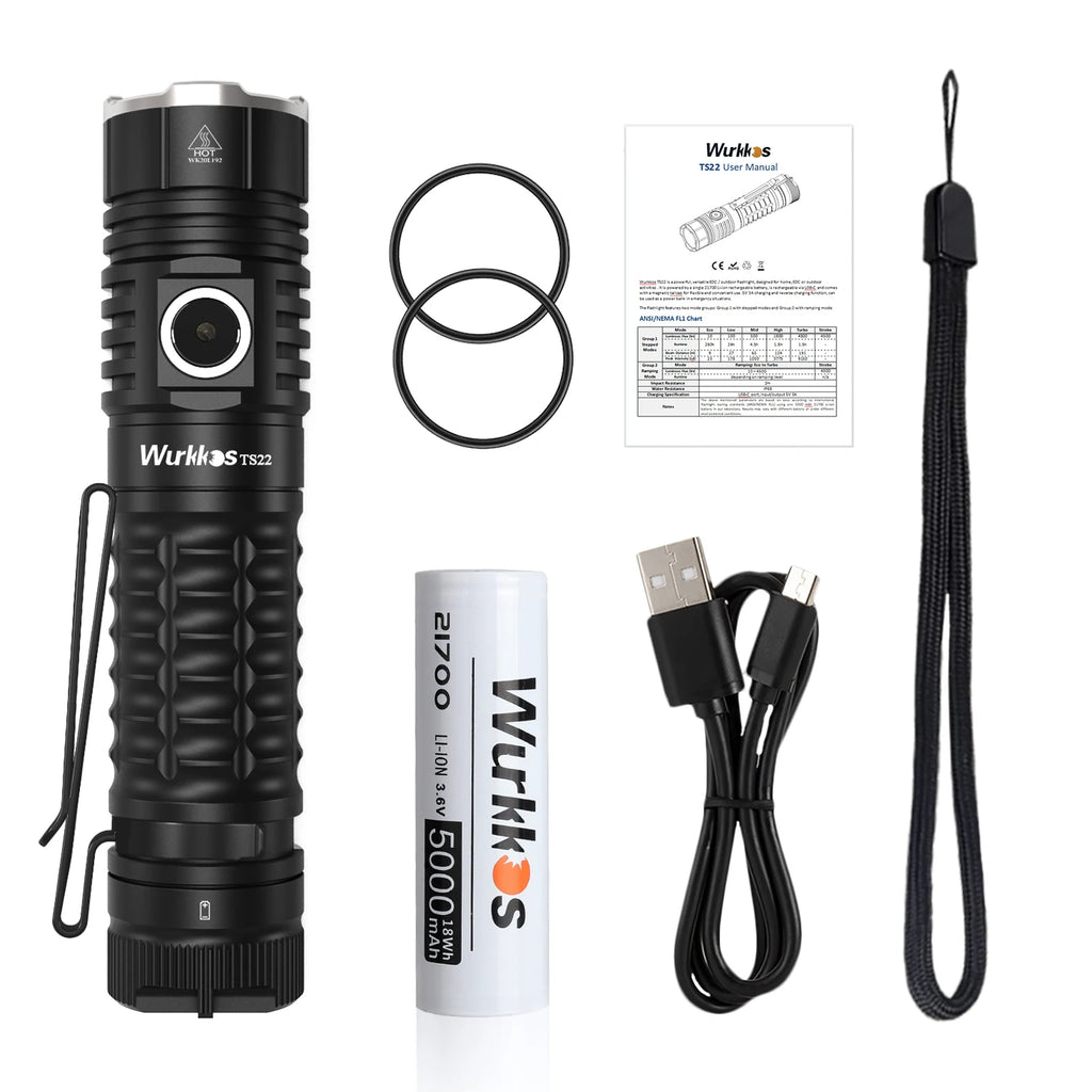 Wurkkos TS22 4500 Lumen Rechargeable Flashlight with Magnetic Tail Cap and Power Bank Function