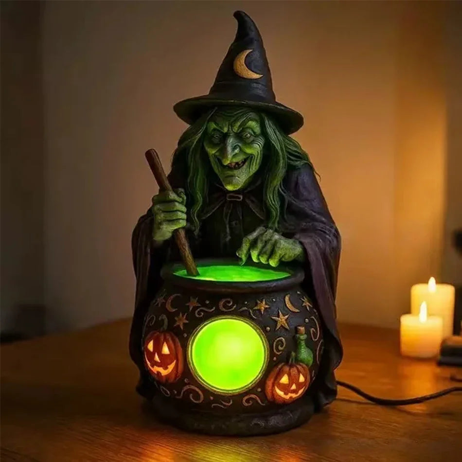 Halloween Witch and Ghost 3D Resin Lantern Decoration