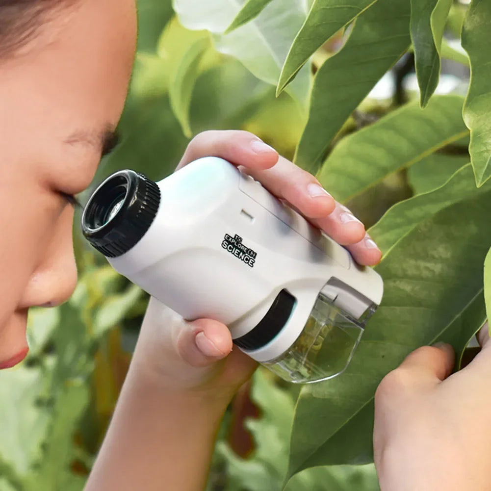 Mini Microscope Kit with LED Light Learning Science Microscope Battery Powered Portable Mini Microscope Outdoor Children Toy