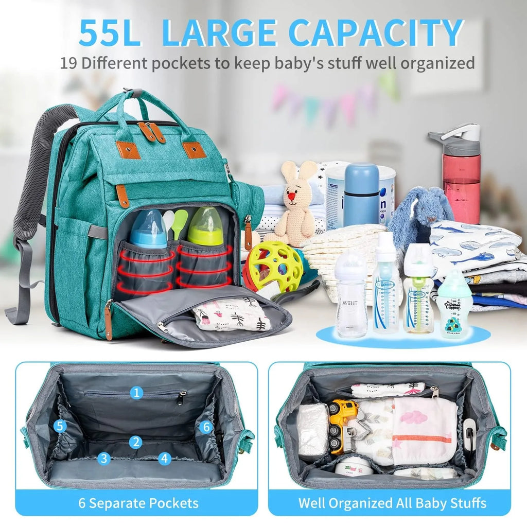 Baby Diaper Bags with Changing Station, Waterproof Large Capacity Diaper Bag Backpack for Moms Dads with USB Charging Port and Stroller Straps
