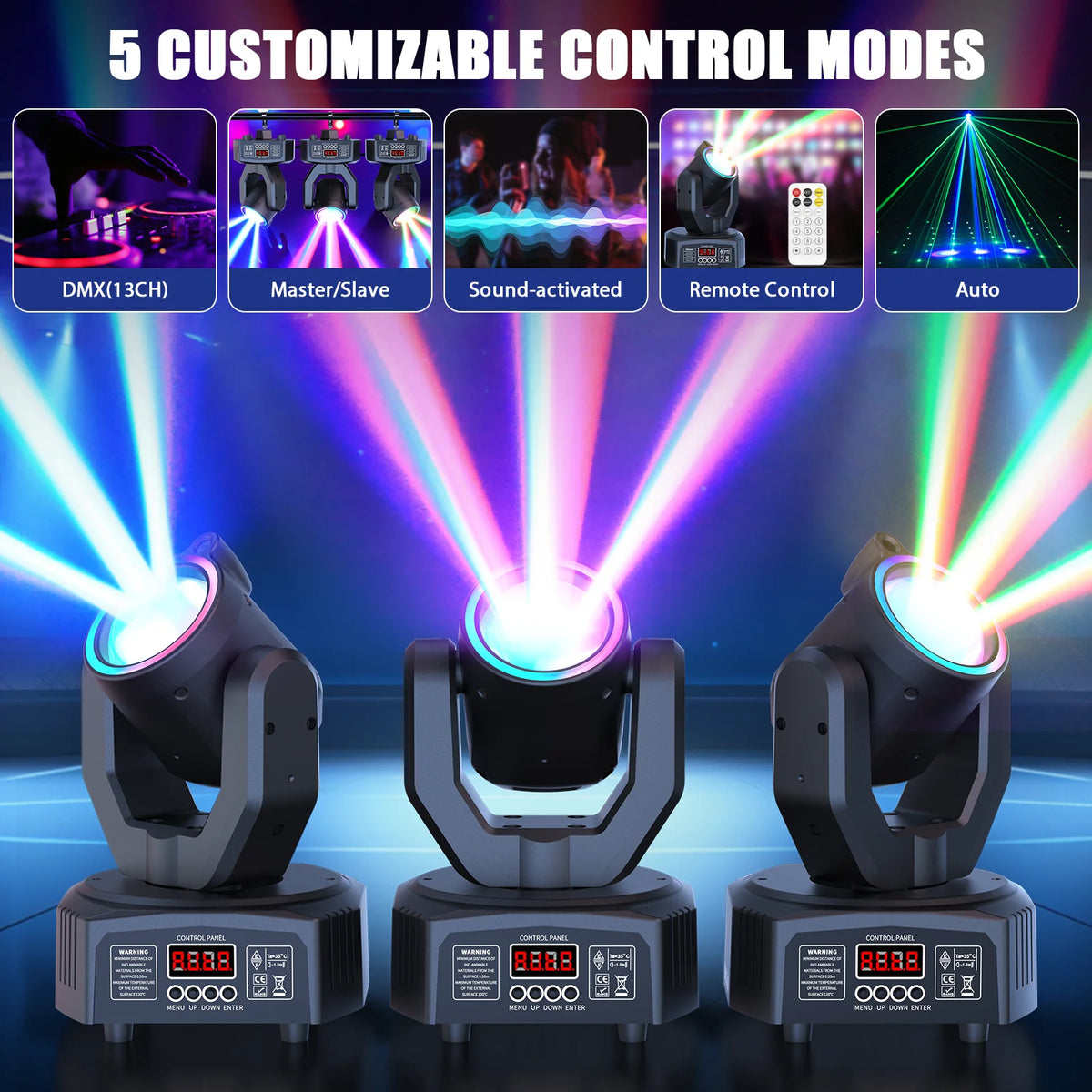Mini 30W LED Moving Head Spot Light, 4-in-1 RGBW DMX Sound-Activated DJ Light
