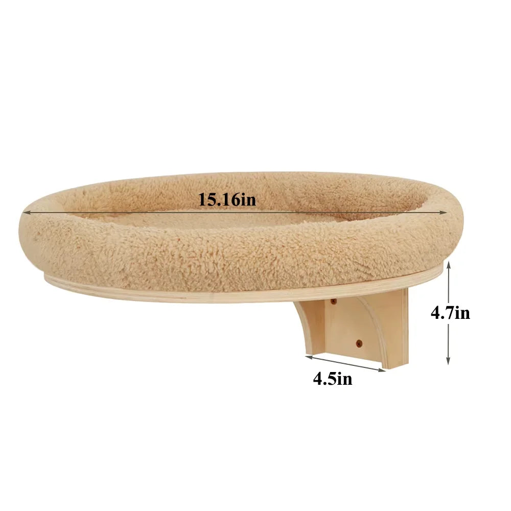 Wall-Mounted Wooden Cat Climbing Ladder with Hammock and Scratching Post