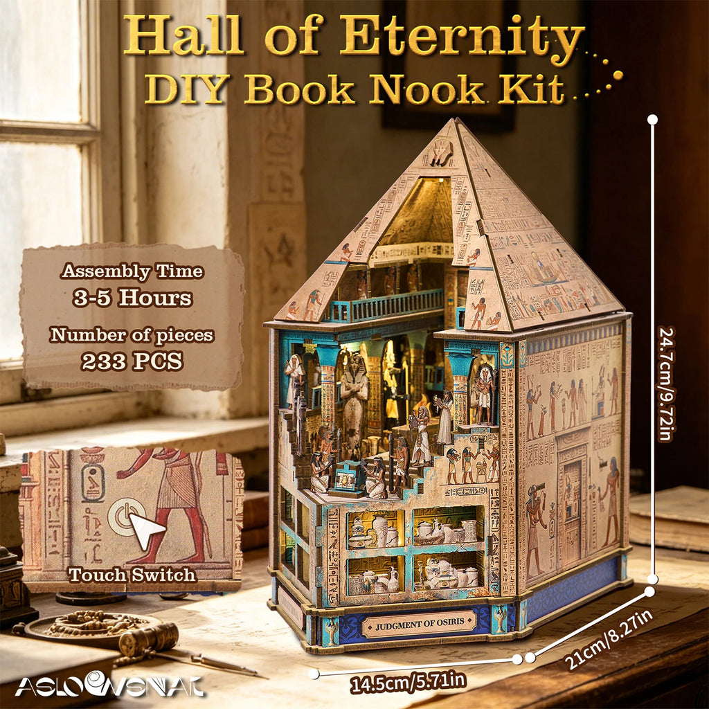 DIY Book Nook Kit, Egyptian Pyramid 3D Wooden Bookshelf Insert