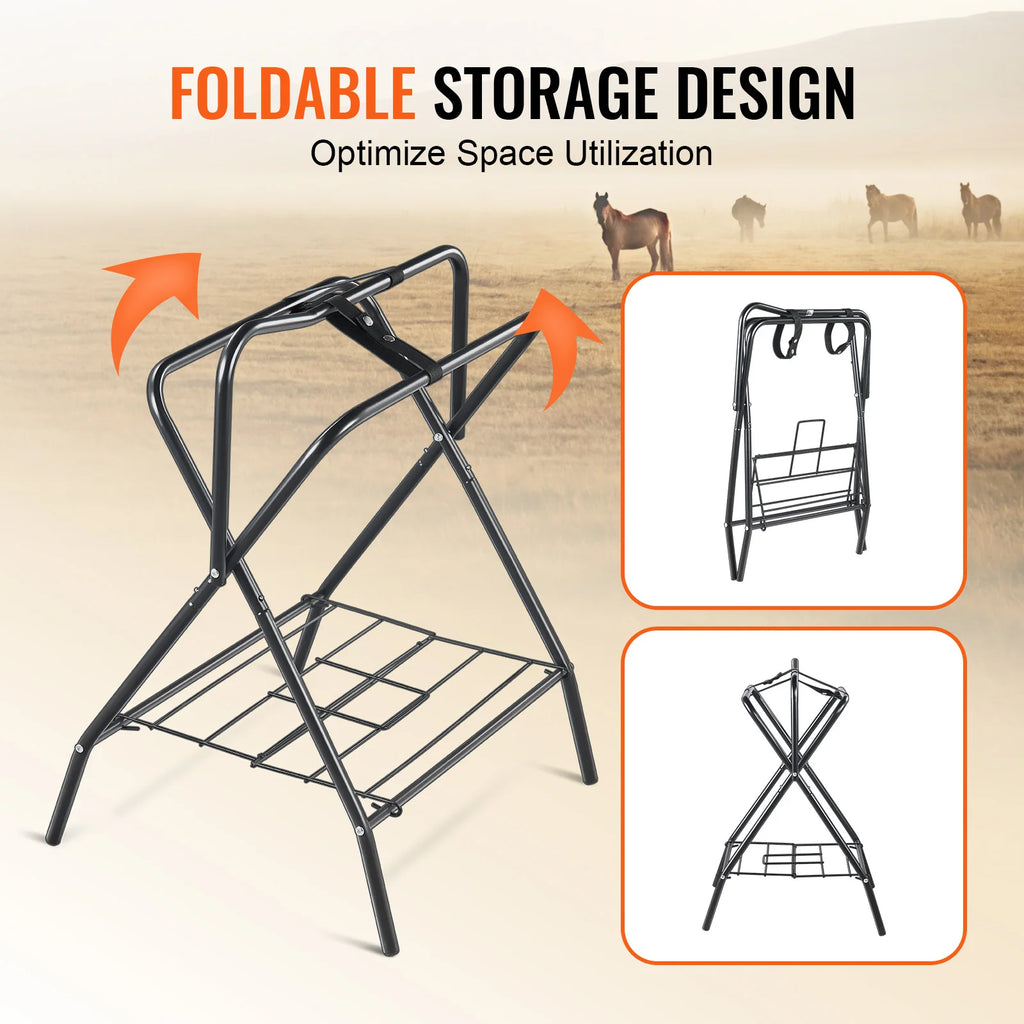 SucceBuy Folding Saddle Rack 28 x 19 x 37.5 in Freestanding Horse Saddle Stand Steel Saddle Rack for English & Western Saddles