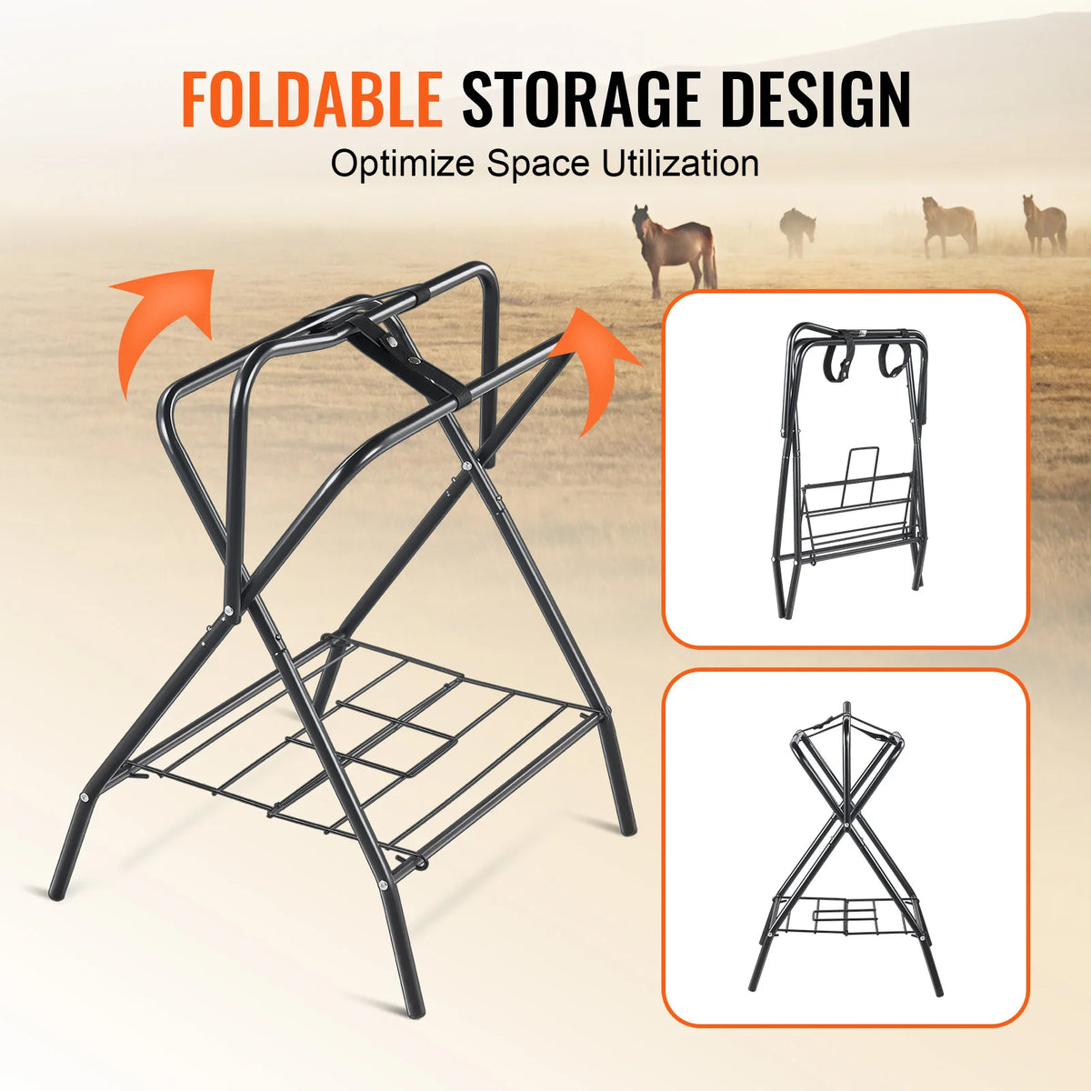 SucceBuy Folding Saddle Rack 28 x 19 x 37.5 in Freestanding Horse Saddle Stand Steel Saddle Rack for English & Western Saddles