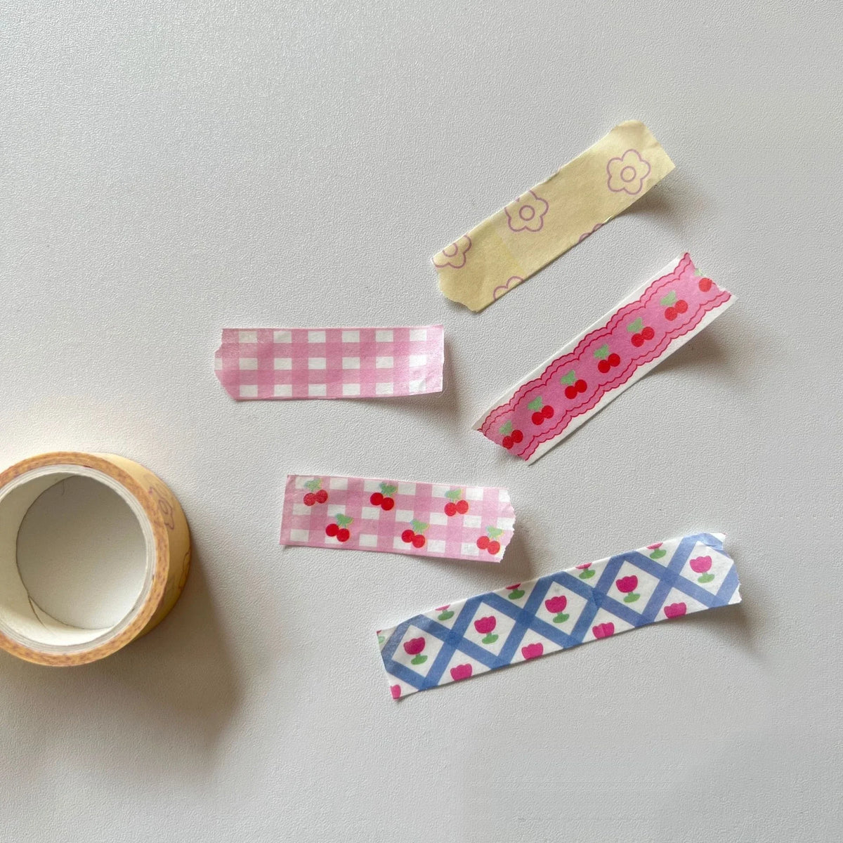 Decorative Washi Tape, Pink Cherry Grid Floral Masking Tape, Cute DIY Scrapbooking Journal Tape, Kawaii Planner Stationery Gift for Girls Women