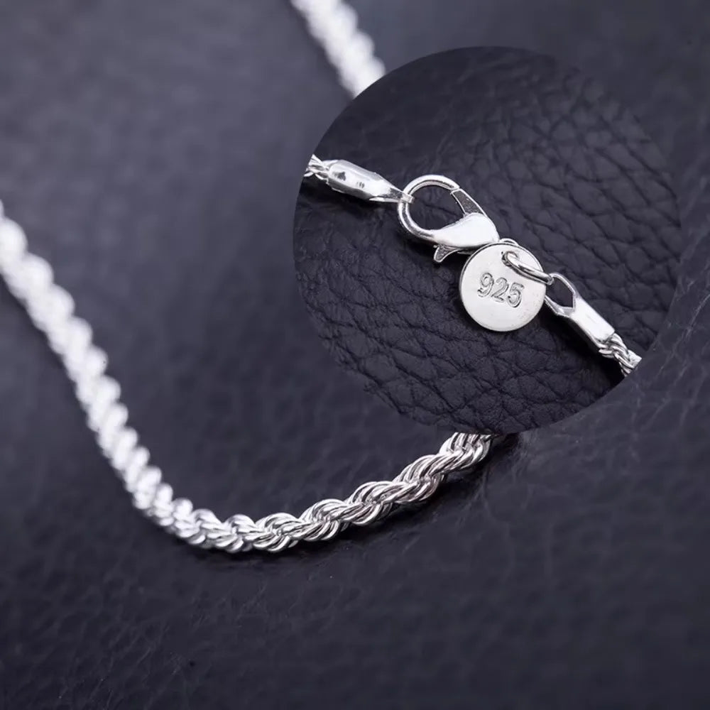 925 Sterling Silver Rope Chain Necklace and Bracelet Set, 4mm, for Men and Women
