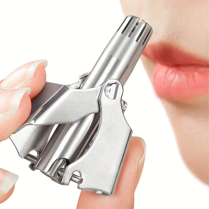 2-Pack Manual Stainless Steel Nose Hair Trimmer with Storage Box and Cleaning Brush