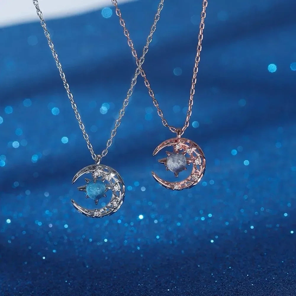 Star and Moon Pendant Necklace for Women, Dainty Clavicle Chain Jewelry