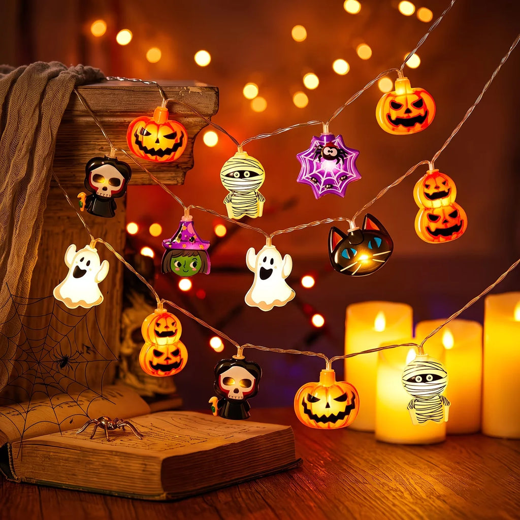 Halloween LED String Lights, Ghost, Pumpkin and Skeleton Fairy Lights for Holiday Decor
