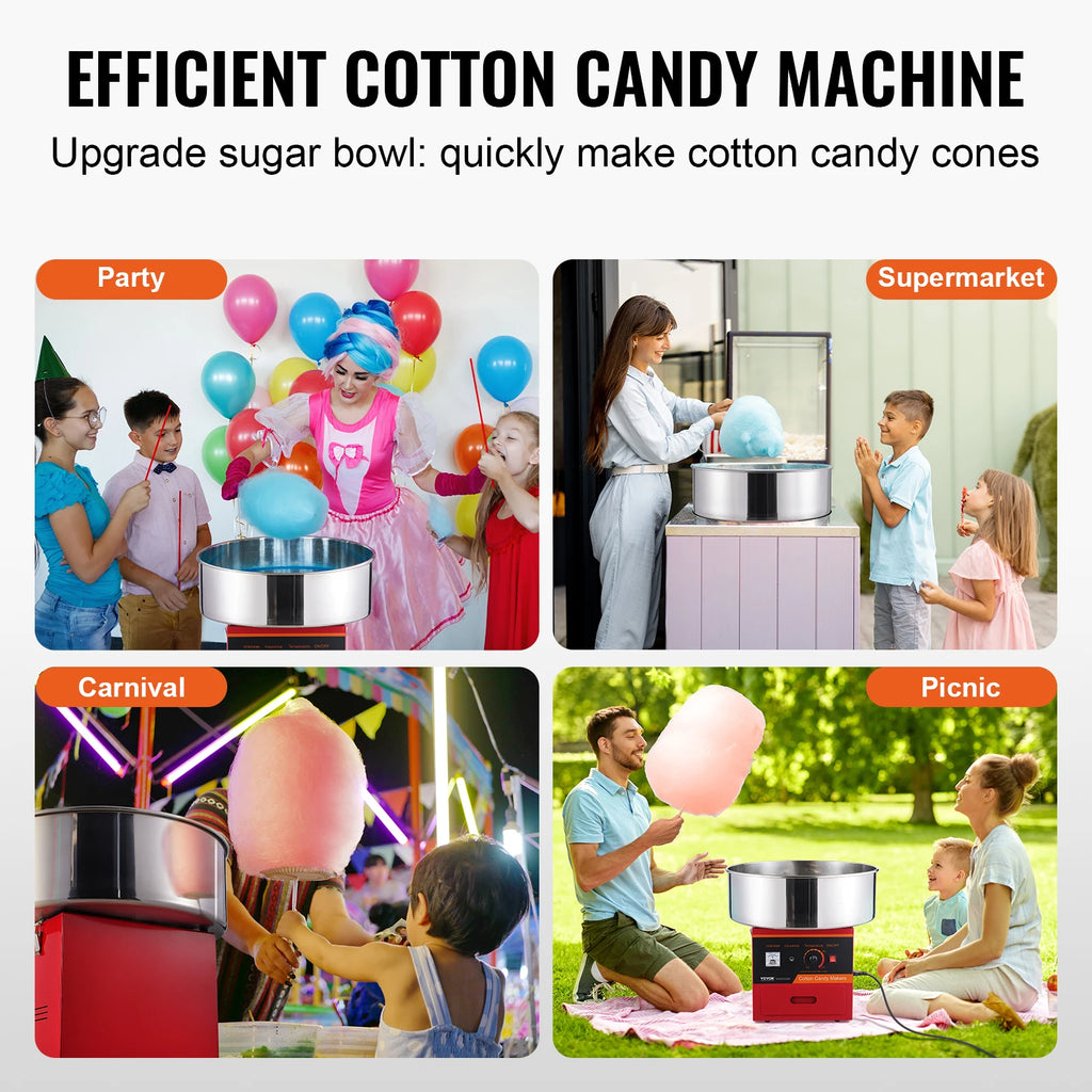 SucceBuy 1000W Electric Cotton Candy Machine Commercial Candy Floss Maker with Stainless Steel Bowl Sugar Scoop and Drawer