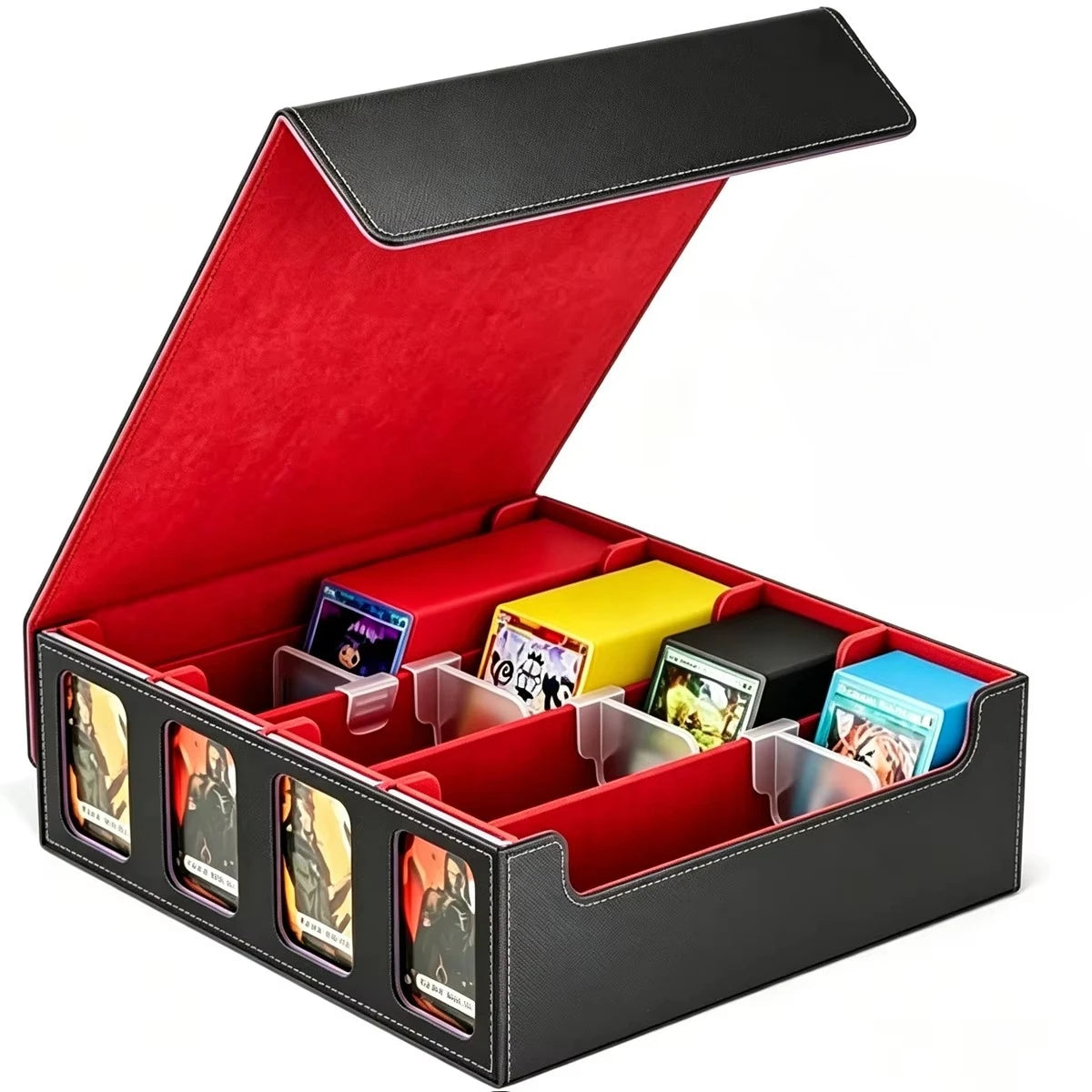 Premium Four-Row Large Capacity Diamond PU Leather Card Storage Box with Double Window Chessboard Design for YU GI OH