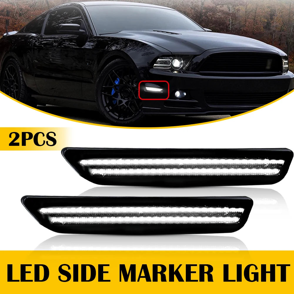 4/2Pcs LED Turn Signal Front Rear Bumper Side Marker Lights For Ford Mustang GT Shelby GT500 Boss 302 2010 2011 2012 2013 2014