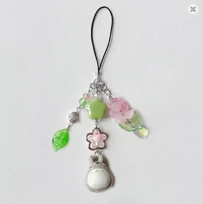 Handmade Beaded Cat Phone Charm Chain, Four-Leaf Clover Y2K Keychain and Bag Charm