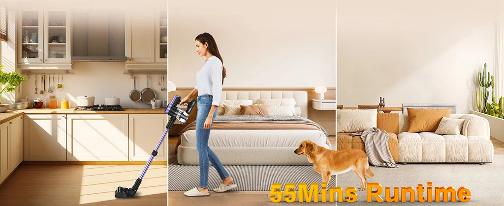 500W/55KPA Self-Standing Cordless Vacuum Cleaner,60 Mins Handheld Vacuum Cleaners,Smart LED Screen Vacuum for Rug/Fur