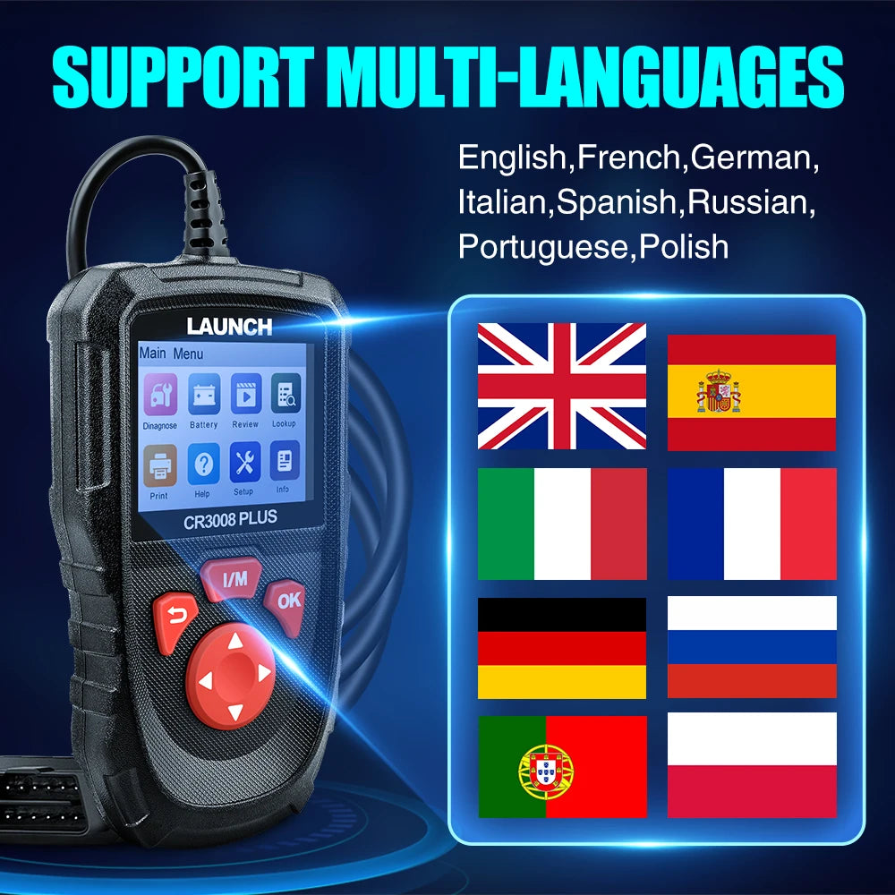 LAUNCH X431 CR3008 PLUS Car Auto OBD2 Diagnostic Tool ARM Scanner DTC Lookup Check Engine Battery Test Lifetime Free Update