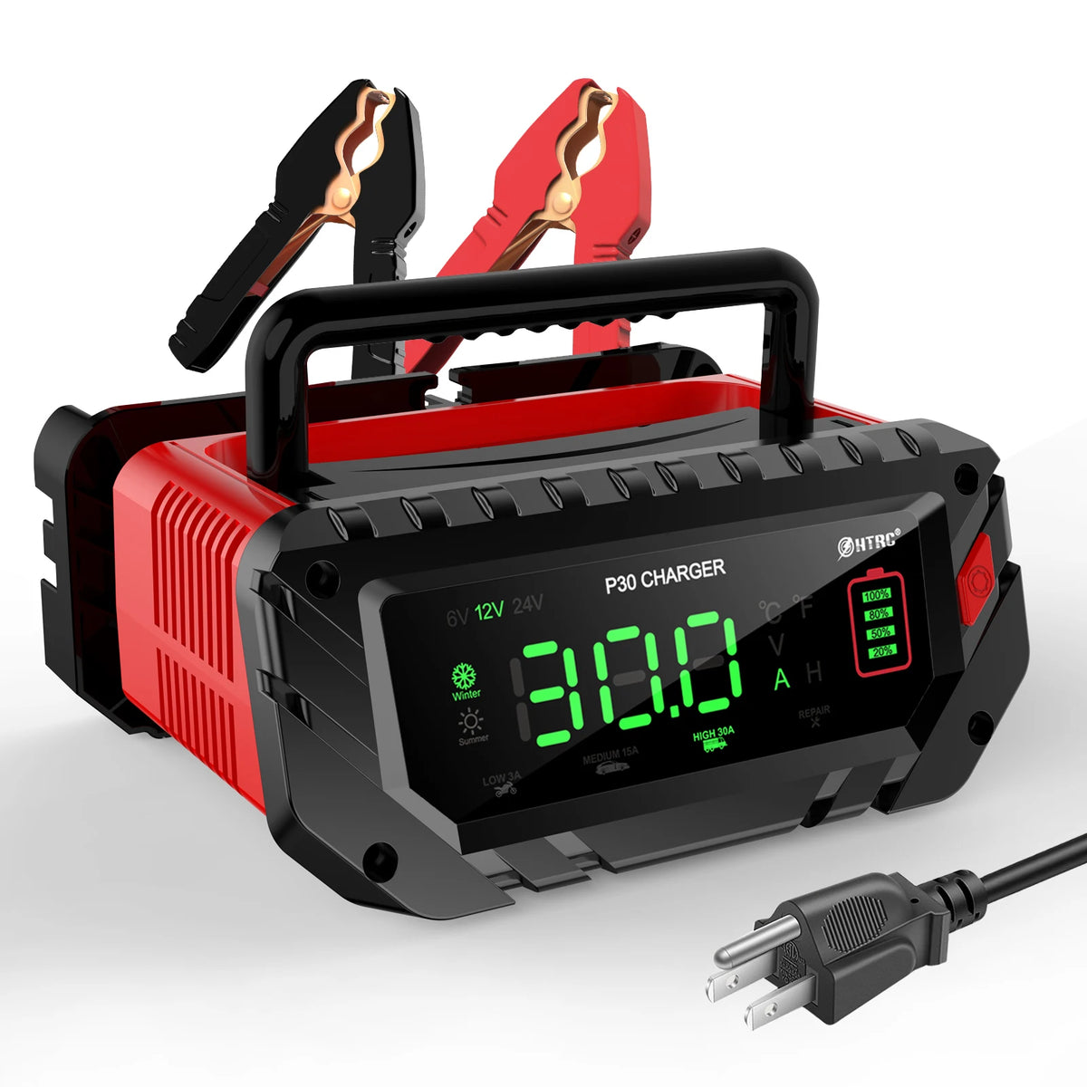 HTRC 30A/26A 6V/12V/24V Car Battery Charger for Motorcycle Lead-Acid SLA Gel Lithium LiFePo4 Portable Smart Battery Charger