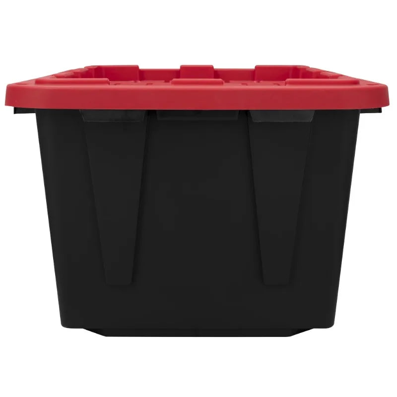 (6 pack/ 4pack) Large Storage Bin, 27 Gallon Plastic Storage Container with Snap-On Lid, Black and Red