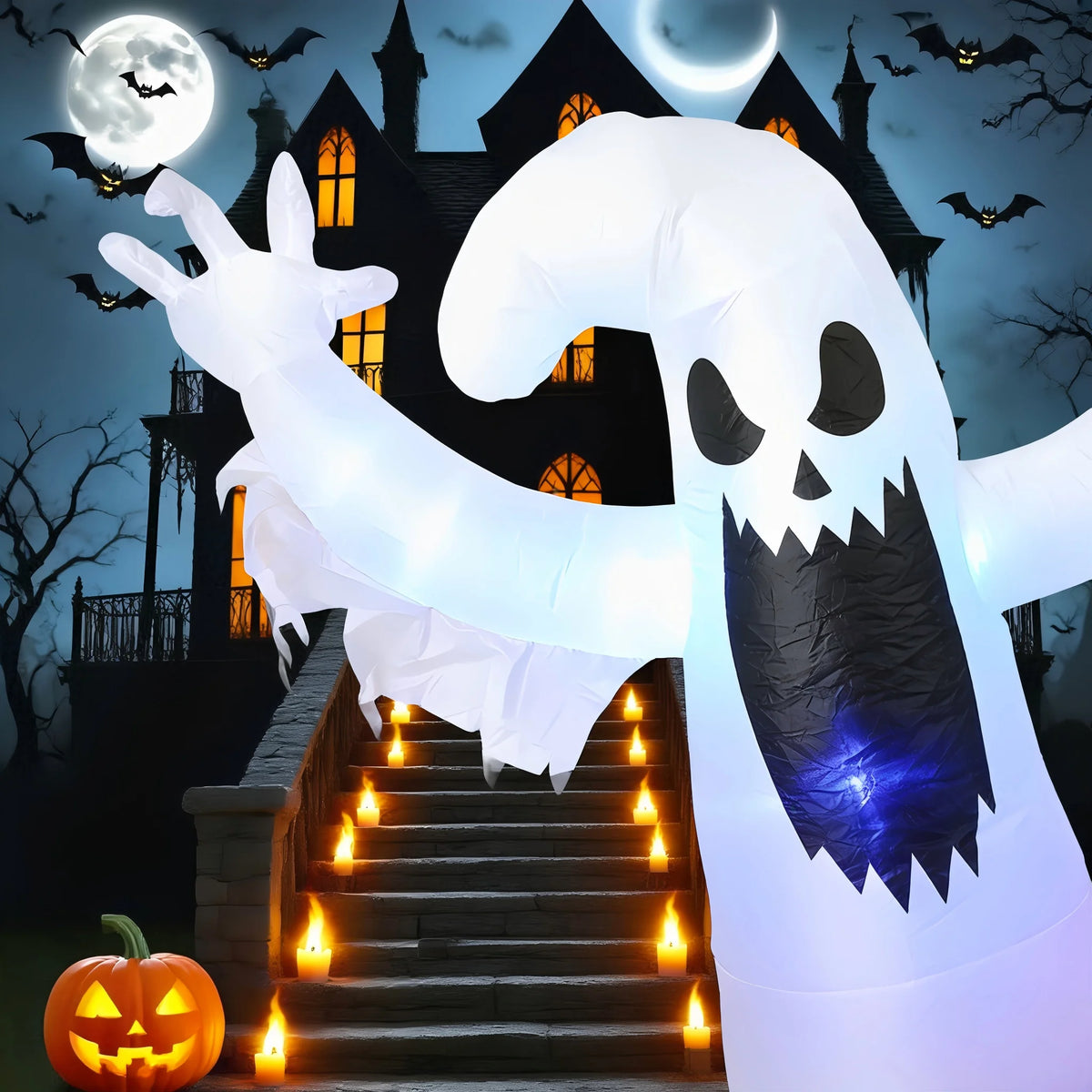 Halloween 7.5 ft Inflatable Ghost and Pumpkin Combo with LED Lights