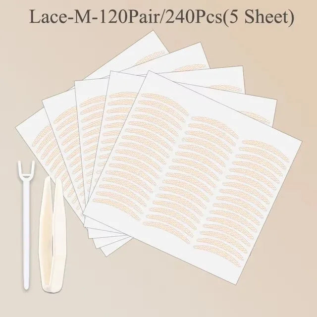 Lace Invisible Double Eyelid Tape, 240 Pieces, Clear and Beige Self-Adhesive Eye Shaping Stickers with Applicator