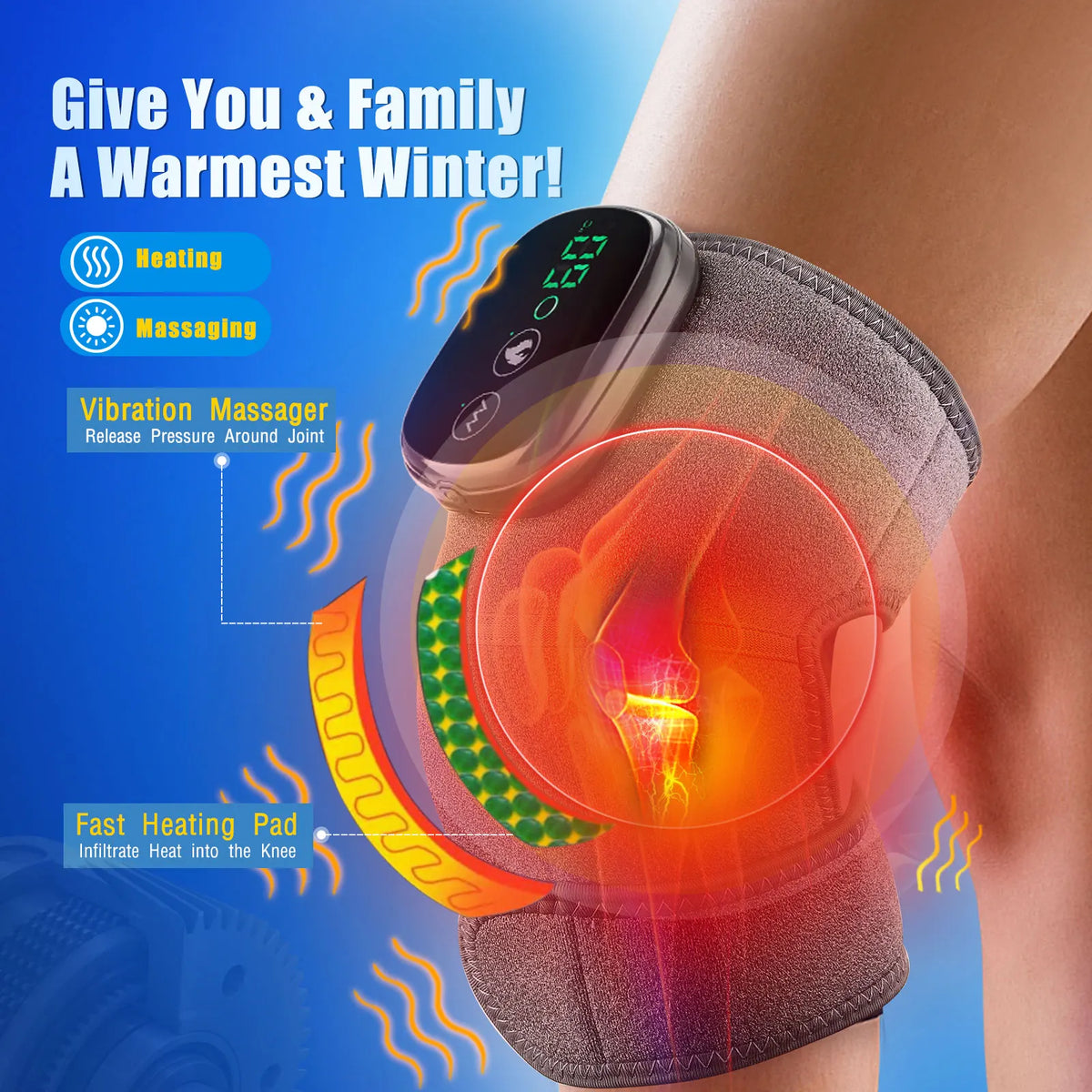 Heated Knee Massager with Vibration, Thermal Knee Pad for Knee, Shoulder and Elbow