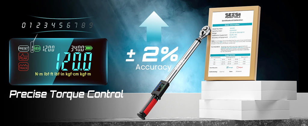 SEESII DH340 Digital Torque Wrench 340N.m Digital Electric Wrench 1/2" Drive 12.5-250.8ft-lbs/17-340N.m Buzzer LED Flash for Car Care
