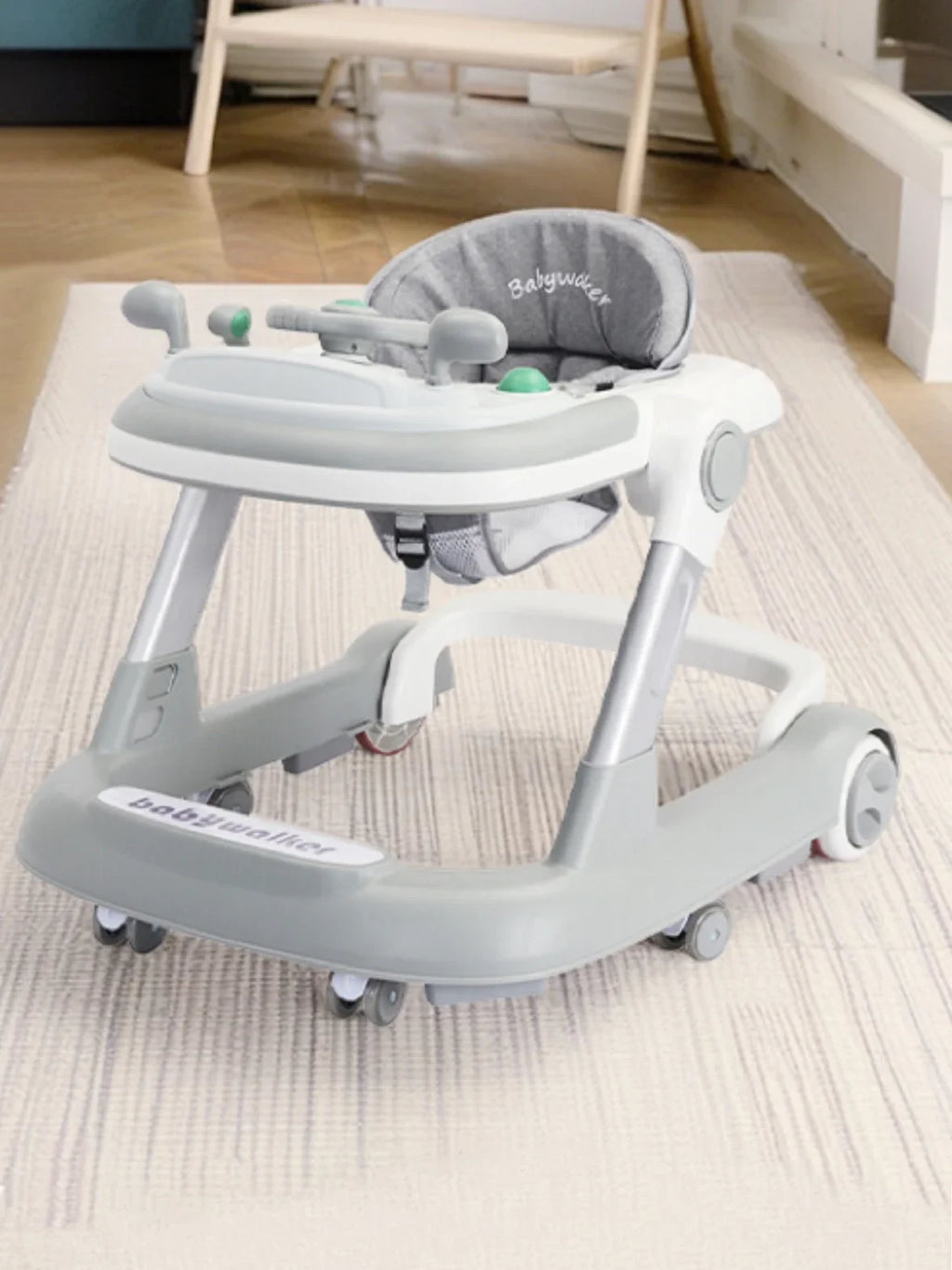 2 in 1 Baby Push Walker and Activity Walker with Removable Feeding Tray and Music Tray, Batteries Not Included