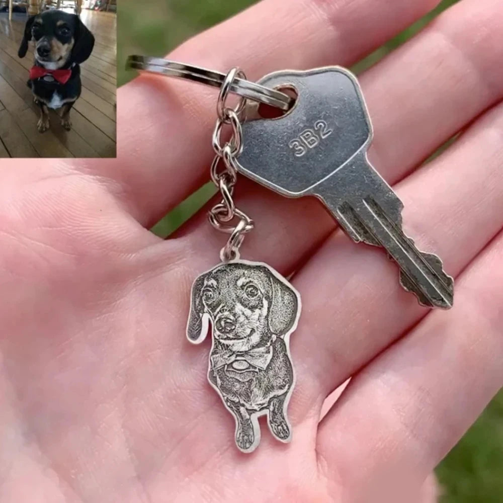 Personalized Pet Photo Necklace or Keychain, Engraved Custom Dog and Cat Memorial Pendant